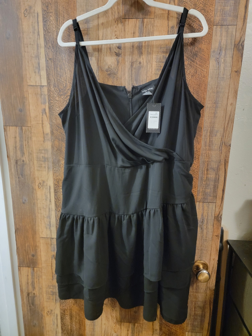 City Chic Black Draped Tiered Mini Dress